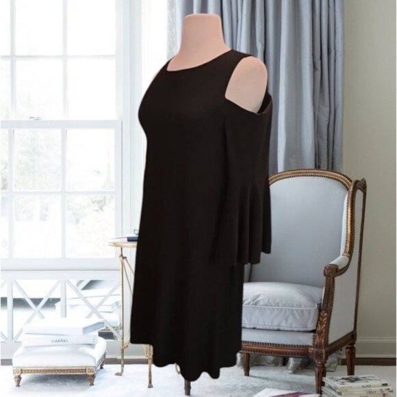RALPH LAUREN Black Cold Shoulder Flowy Bell Sleeve Dress- Size 12 - Picture 5 of 15